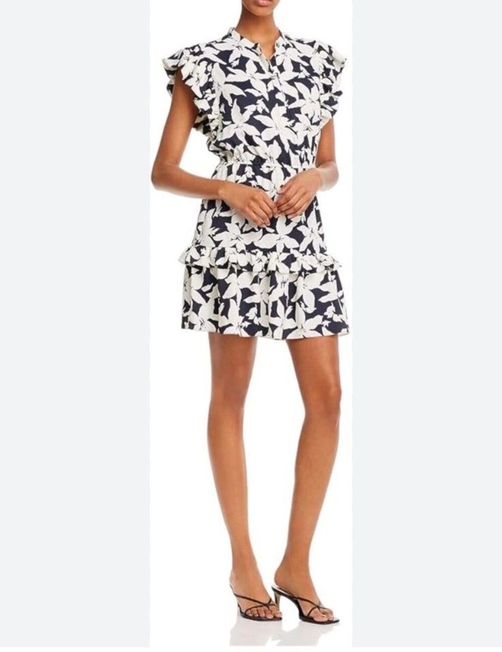Joie Krystina Dress Sz M Ruffles Flutter Sleeve Summer White Black Floral $348 - Picture 4 of 13